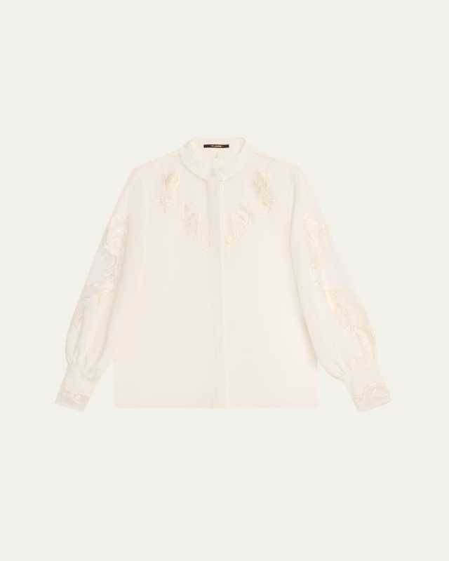 Angela Embroidered Sheer-Inset Blous